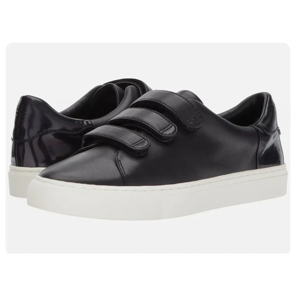 Tory Burch Sport Triple Strap Sneakers Slip On Leather Black Shoes Size 6.5